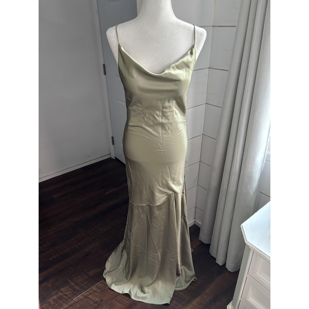 Revelry Satin Maxi Dress in Olive Green